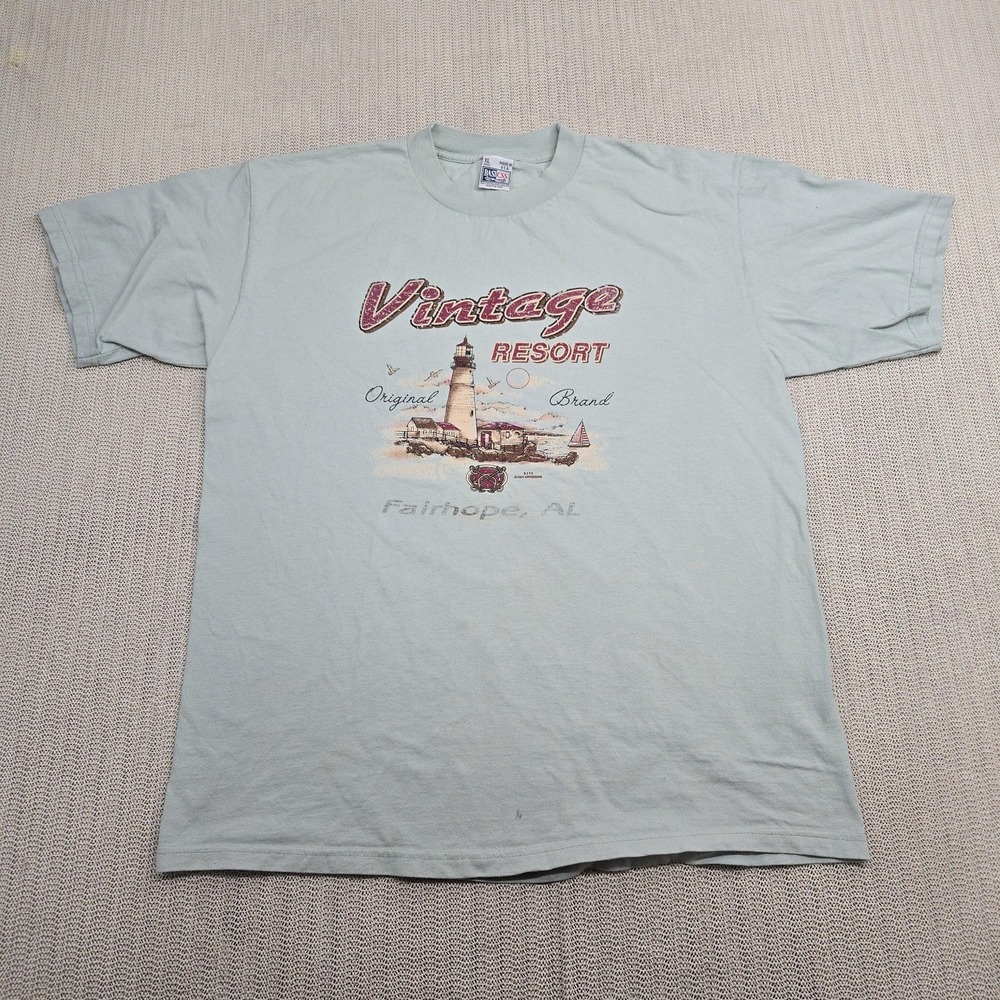 Vintage Fairhope AL Shirt Mens XL Blue Lighthouse Resort Souvenir 90s USA Made
